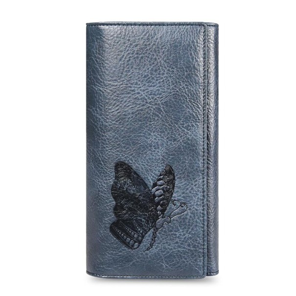 Ladies' Leather Wallet with Butterfly blue