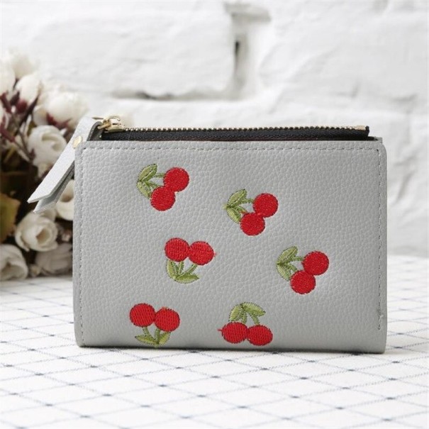 Ladies' Leather Wallet with Cherries grey