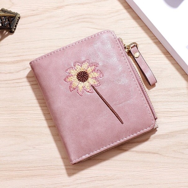 Ladies' Leather Wallet with Flower M262 pink