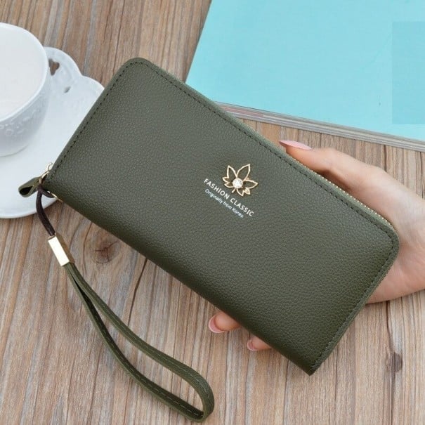 Ladies' Leather Wallet with Ticket M355 army green