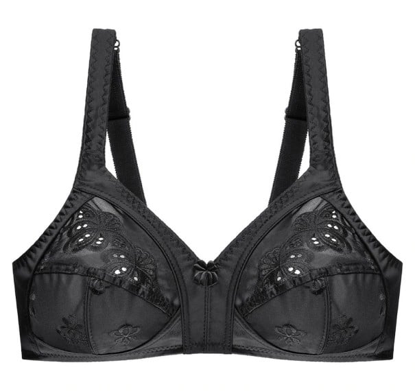 Ladies' Lightly Padded Bra for Larger Busts Floral Patterned Cups Adjustable Straps Hook Fastening Cotton with Nylon black 85E