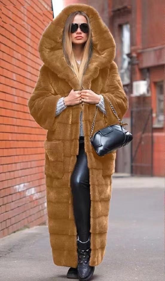 Ladies' Long Faux Fur Coat P2179 light brown M