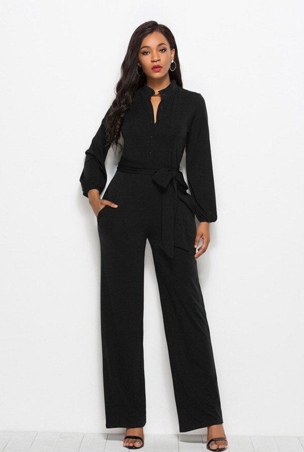 Ladies' Long Jumpsuit with Bow black L