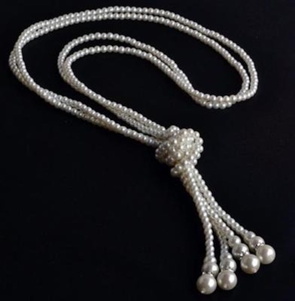 Ladies' Long Pearl Necklace with Knot D110 2