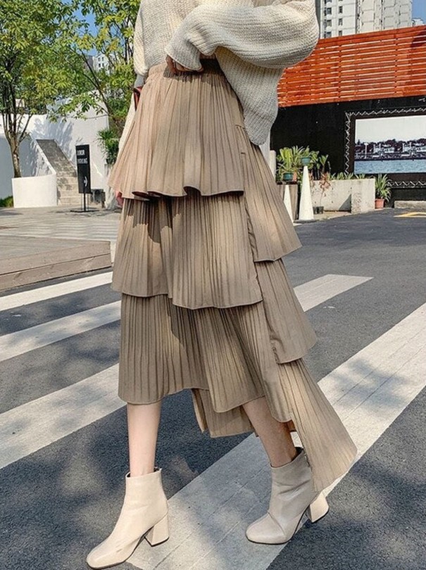 Ladies' Long Skirt with Ruffles khaki