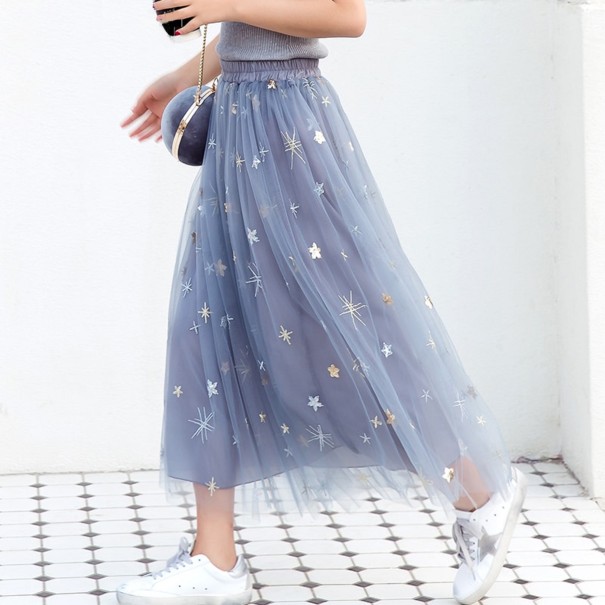 Ladies' Long Tulle Skirt with Stars light blue M
