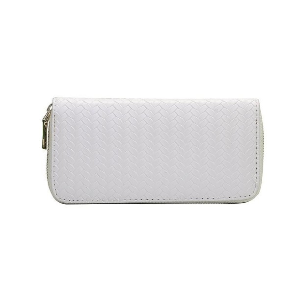 Ladies' Long Wallet Made of Artificial Leather with a Woven Pattern Zip Fastening Along the Edge Gold Zip Pull Rounded Corners 19 x 9.5 x 2.5 cm white