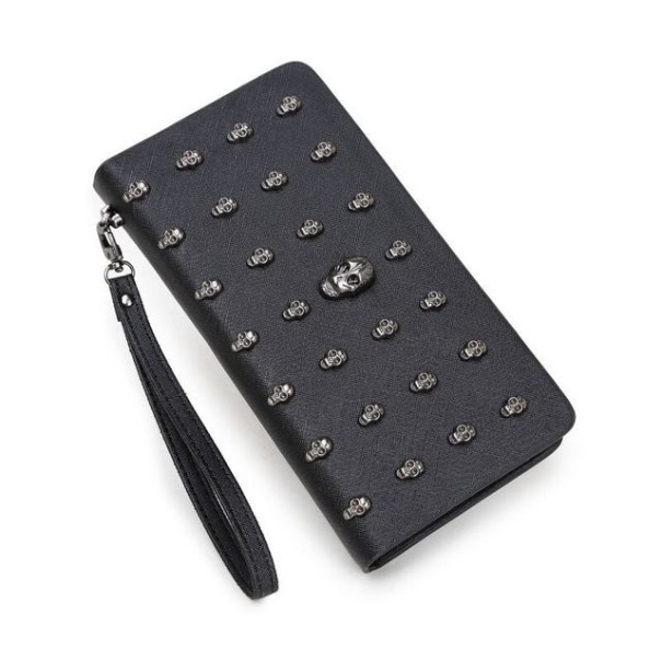 Ladies' Long Wallet with Metal Skulls Wrist Strap Black Wallet made of PU Leather and Polyester Dimensions 19 x 9 x 2.5 cm 1