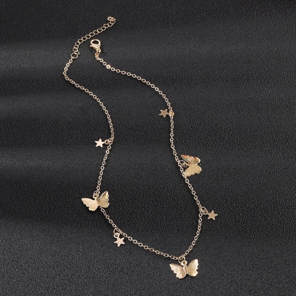 Ladies' Necklace with Stars and Butterflies gold