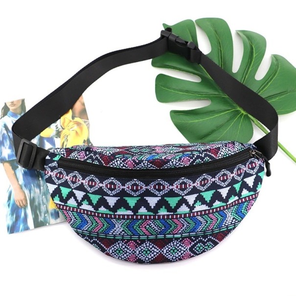 Ladies' nylon bum bag with a colourful geometric pattern Main zip compartment Adjustable strap with plastic buckle 17 x 10 x 30 cm 1