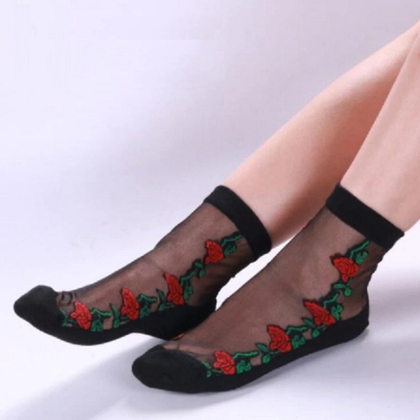 Ladies' Nylon Socks with Roses 1