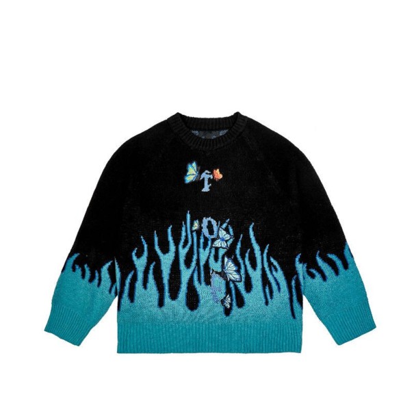 Ladies' Oversized Sweater with Flames and Butterflies L