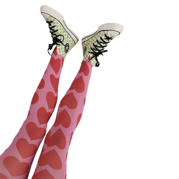 Ladies' Pink Sheer Tights with Hearts Elegant Valentine's Tights Romantic Style Stretchy Material Fashion Accessory 1