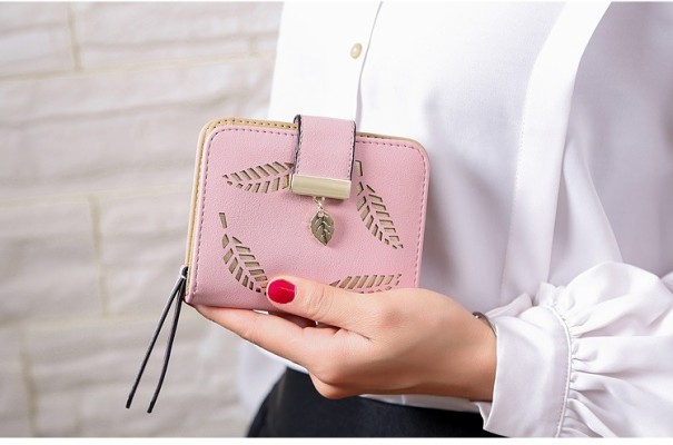Ladies' Practical Wallet with Leaf Print J795 pink