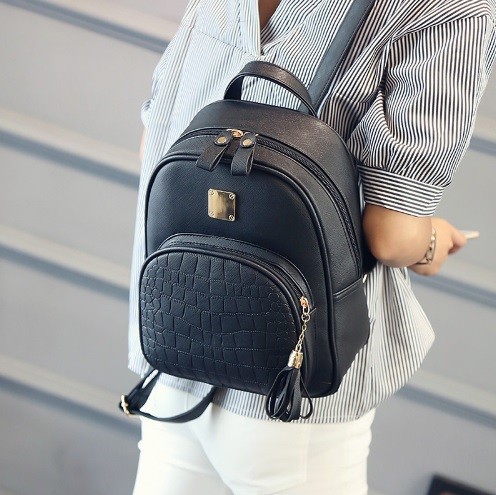Ladies' Preppy Style Backpack J1824 black