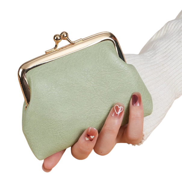 Ladies' Retro Wallet 10 x 12 x 2.5 cm with Buckle for Coins, Keys, Debit and Loyalty Cards Compact Pouch for Small Items green
