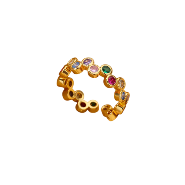 Ladies' Ring Adjustable Size Open Zircon Ring with Coloured Stones Gold Colour Lightweight Elegant Delicate Jewellery 1