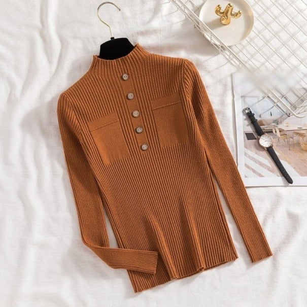 Ladies' Roll Neck with Buttons and Pockets light brown