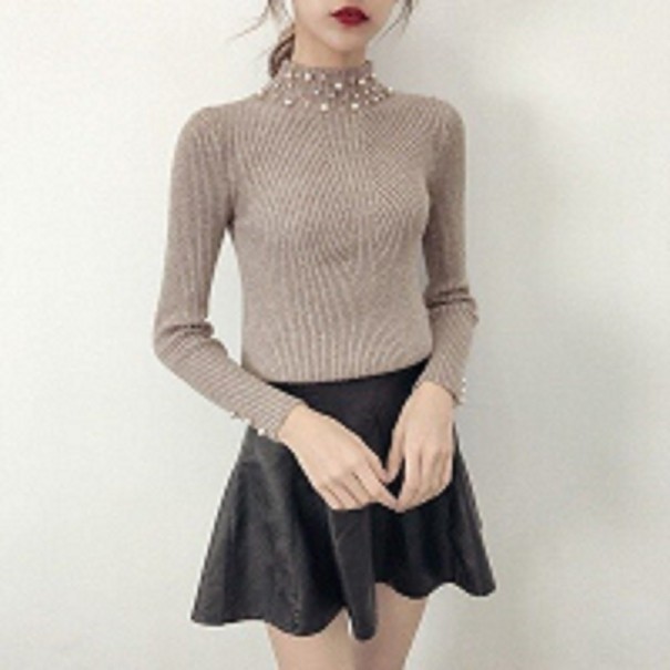 Ladies' Roll Neck with Pearls khaki