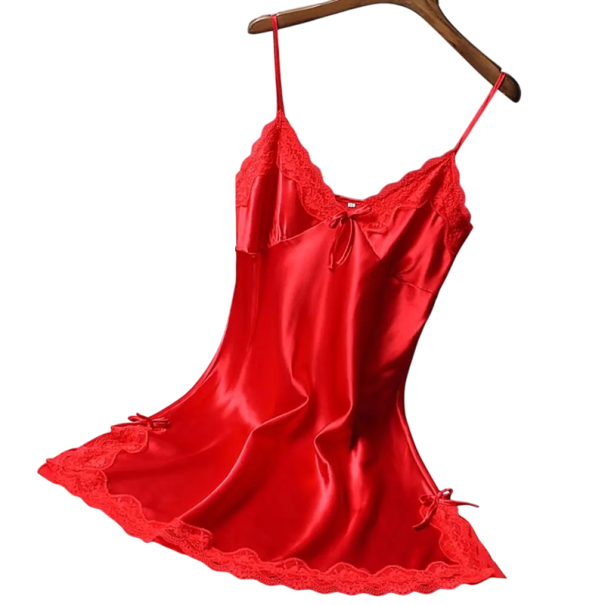 Ladies' Satin Nightdress with Lace Elegant Plain Nightdress with V-Neck Lightweight Polyester Universal Size Various Colours red