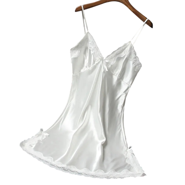 Ladies' Satin Nightdress with Lace Elegant Plain Nightdress with V-Neck Lightweight Polyester Universal Size Various Colours white