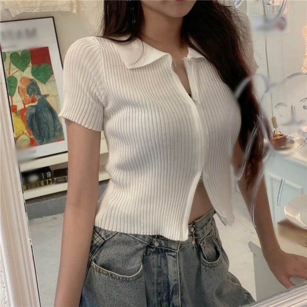 Ladies' Short Sleeve Sweater A2951 white