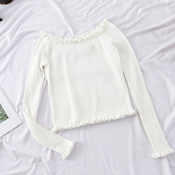 Ladies' Short Sweater with Ruffles white