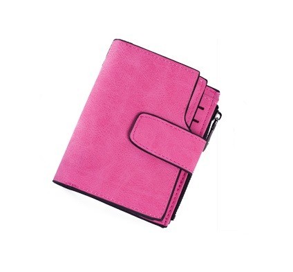 Ladies' Small Wallet 12 x 2 x 12 cm Artificial Leather with Suede Finish Side Zip Pocket Card Slots and Document Window dark pink