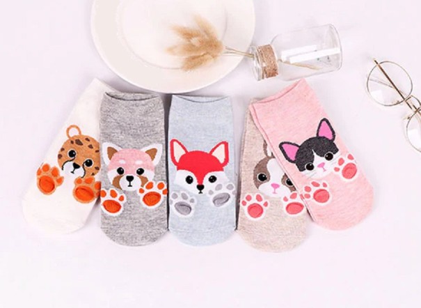 Ladies' Socks with Animal Paw Prints - 5 Pairs 1