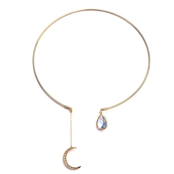 Ladies' Solid Necklace with Moon and Teardrop 1