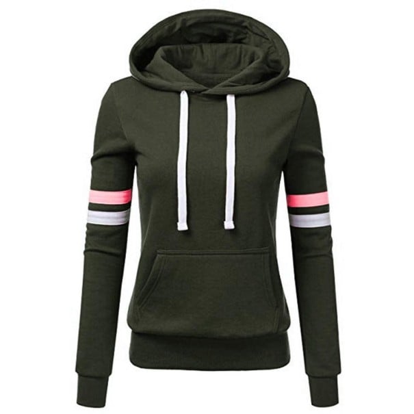 Ladies' Striped Hoodie army green L
