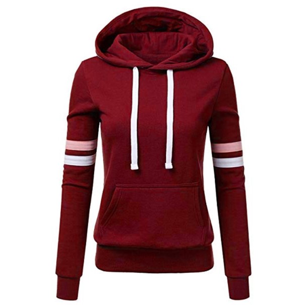 Ladies' Striped Hoodie wine red M