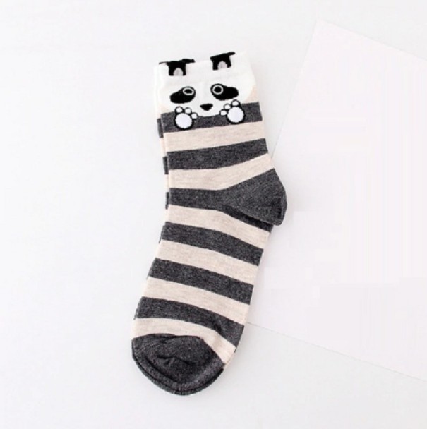 Ladies' Striped Socks with Animals dark grey