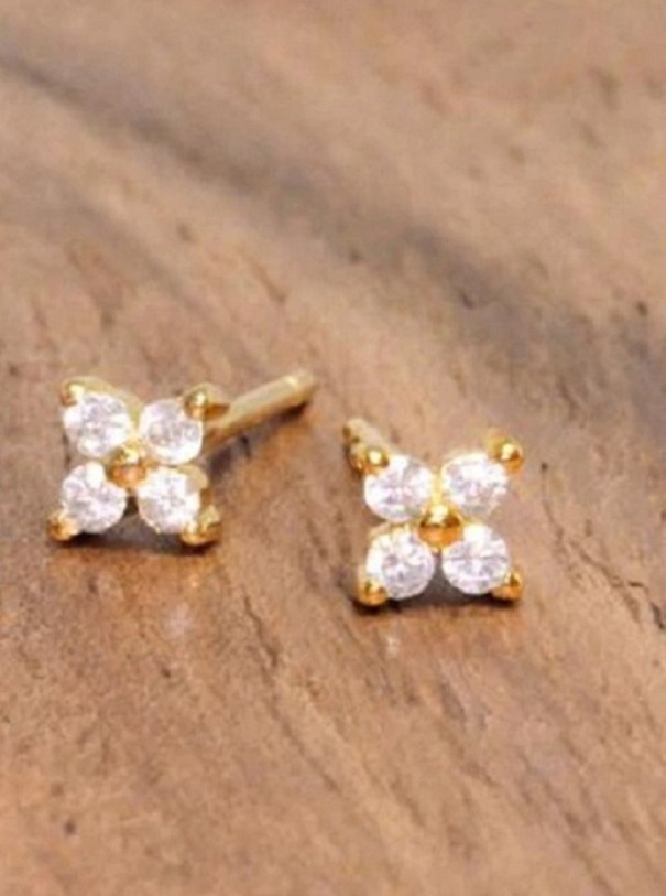 Ladies' Stud Earrings Flowers with Zirconia gold 4 mm