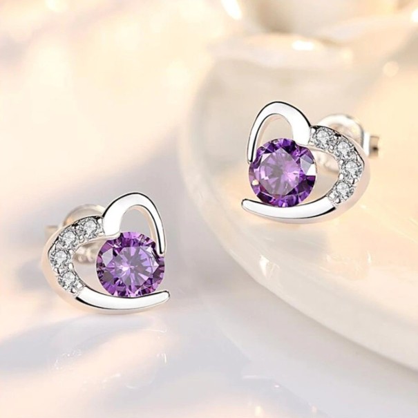 Ladies' Stud Earrings Heart H709 purple