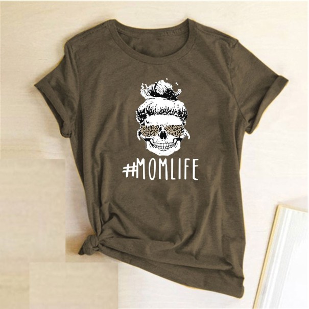 Ladies' T-Shirt with Mom Life Print B335 khaki S