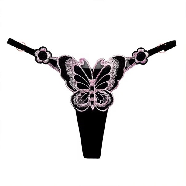 Ladies' Thong with Butterfly Embroidery in Sheer Mesh with Adjustable Waist Sexy Lingerie for Everyday Wear Universal Size black