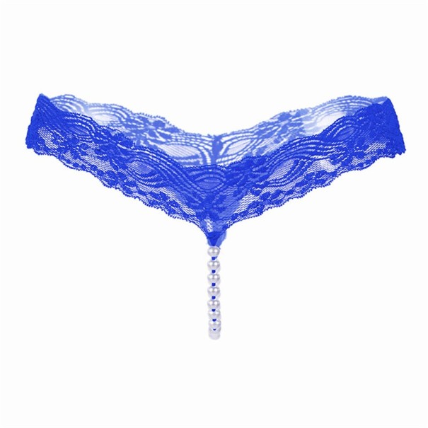 Ladies' Thong with Pearls blue