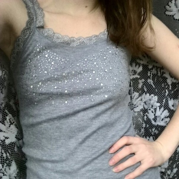 Ladies' Top with Rhinestones B146 grey