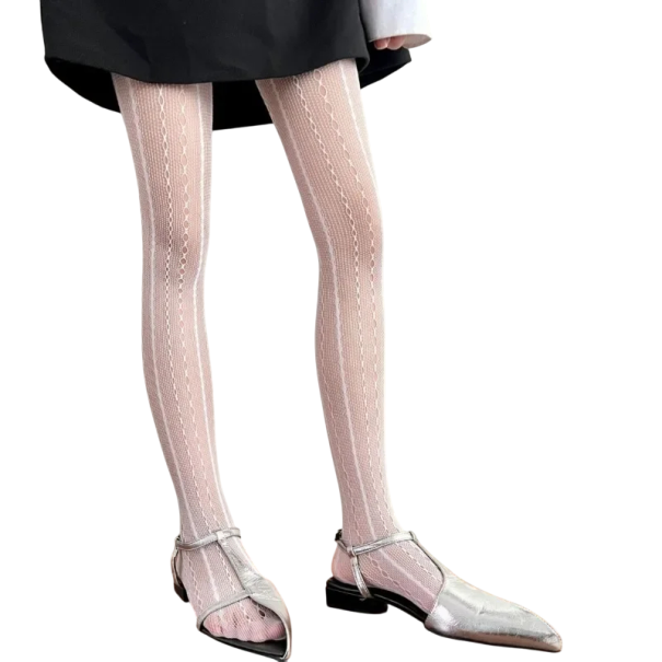 Ladies' Transparent Tights with Decorative Pattern Elegant Tights Fashionable Sheer Tights with Decorative Motif white