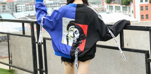 Ladies' Two-Tone Jacket with Print J1665 blue XL