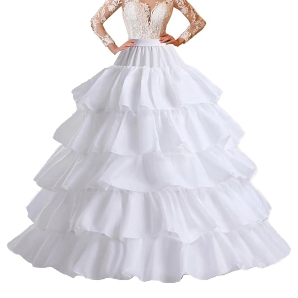 Ladies' Underskirt for Wedding and Evening Dresses 4 Hoops 5 Ruffles Elastic Waist 60–100 cm White Underskirt for Volume of Long Dresses 1