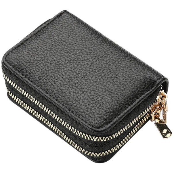 Ladies' Wallet 11.5 x 8.5 x 4 cm Two Zip Pockets Patterned Surface Polyurethane Leather Compact Design for Everyday Use black