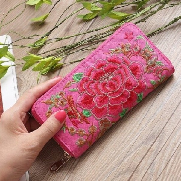 Ladies' Wallet with Flowers M282 dark pink