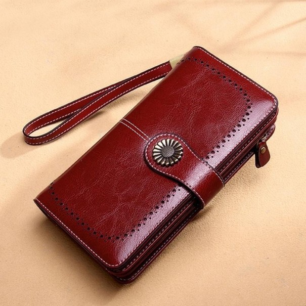 Ladies' Wallet with Metal Decoration wine red