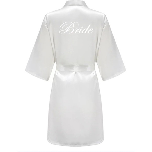 Ladies' Wedding Robe in Artificial Silk Robe with Tie and BRIDE Print Elegance for the Bride Lightweight Comfortable Wedding Accessory white XS