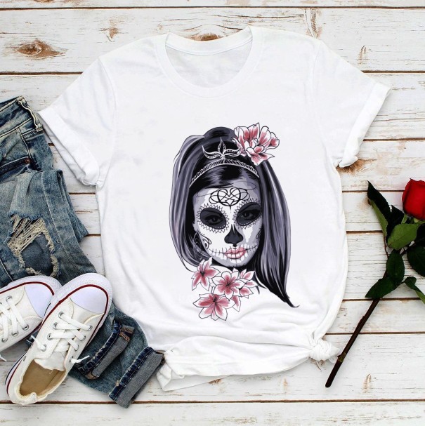 Ladies' White T-Shirt with Print B347 XXS 1