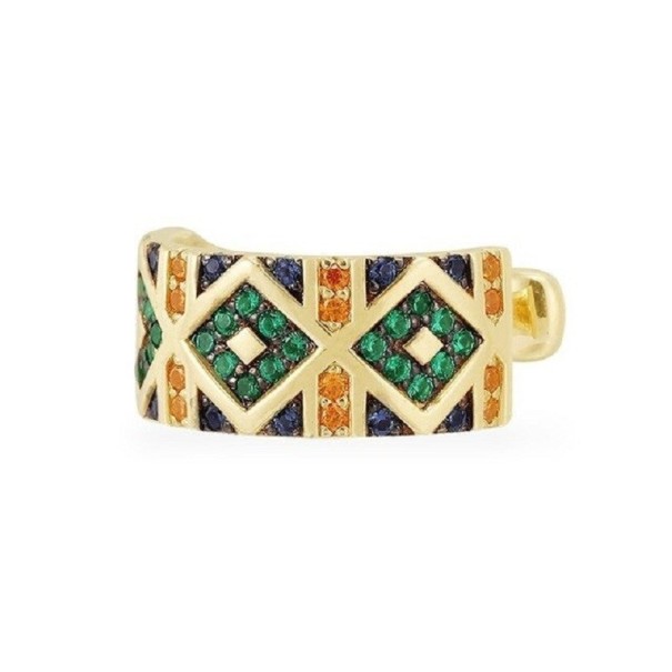 Ladies' Wide Ear Cuff with Geometric Pattern Colourful Zirconias in Rhombus Motifs Open Design Costume Metal 3