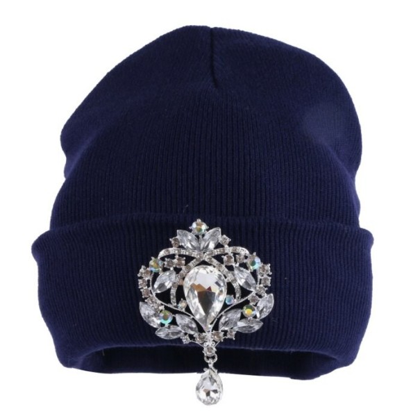 Ladies' Winter Beanie Hat with Decoration dark blue