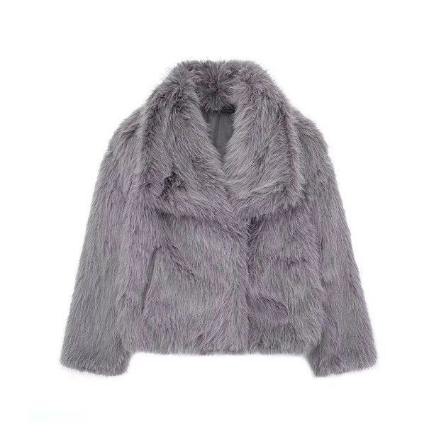 Ladies' Winter Jacket Made of Polyester Warm Fur with Long Hairs Elegant Jacket with Collar Stylish Ladies' Winter Clothing for Cold Weather dark grey M